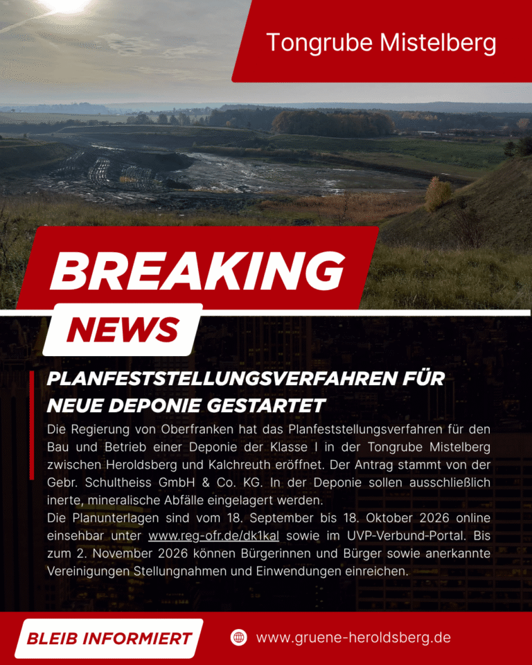 Planfeststellungsverfahren für neue Deponie in der Tongrube Mistelberg gestartet